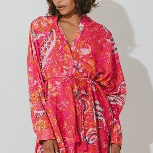 NWT Cleobella Brand 100% ORGANIC Cotton Kaftan dress S Small w cotton liner pink